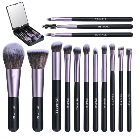 ✨ Kit de Pincéis com Espelho Luminoso